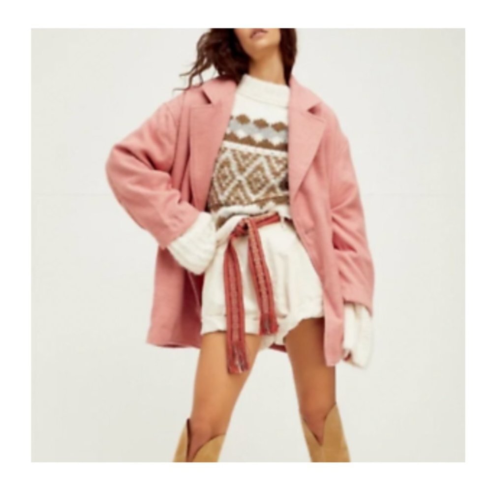 Free People Hannah Slouchy Oversized Pink Blazer Coat Size Small